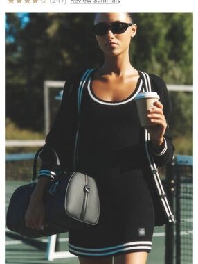 ALO Yoga Black Knit Midi Dress with White Trim